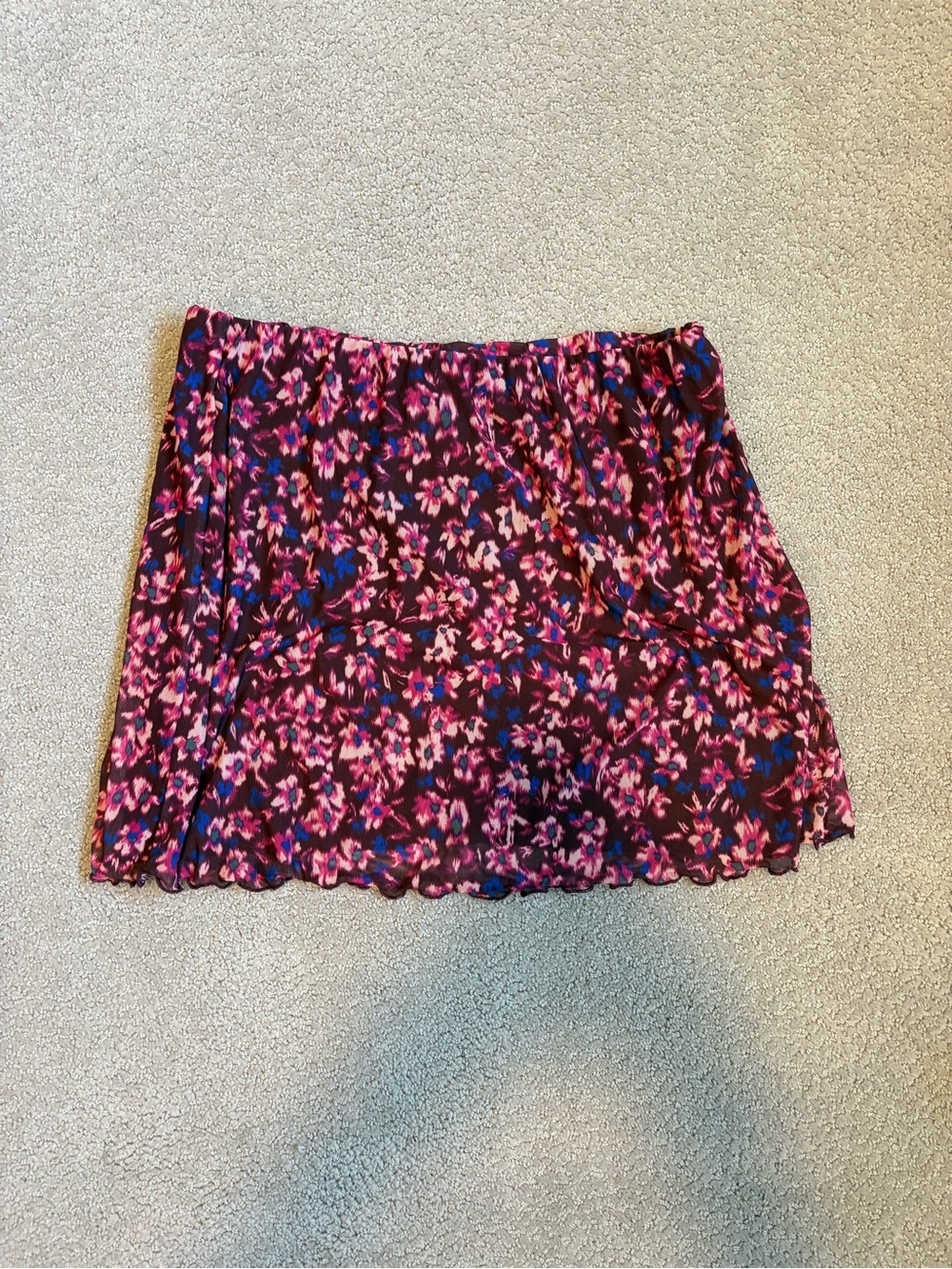 Pink Floral Mini Skirt with Blue Accents